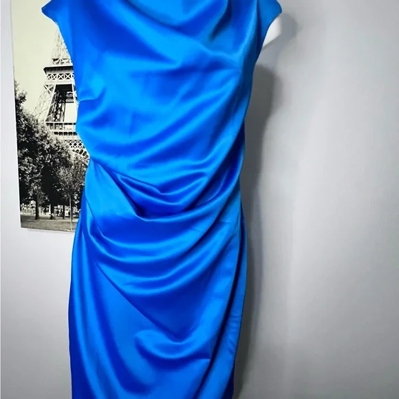 Chic Blue Satin Midi Dress - Picture 2 of 12
